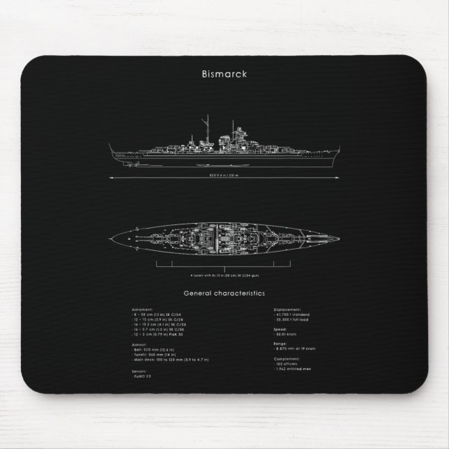 World War 2 German Bismarck Ship Model Ww2 Battles Mouse Pad (Front)