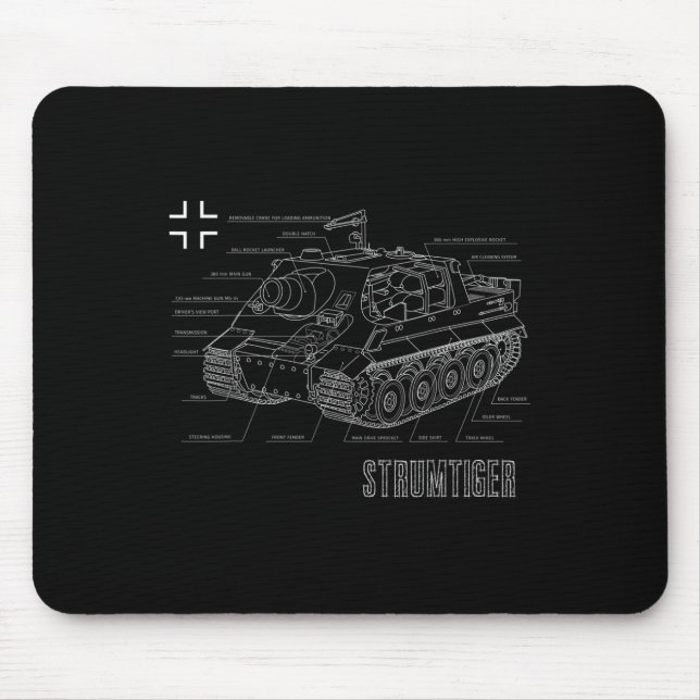 World War 2 German Tank Sturmtiger Blueprint  Mouse Pad (Front)