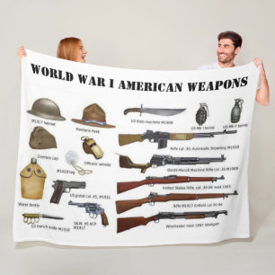 WORLD WAR I AMERICAN WEAPONS FLEECE BLANKET