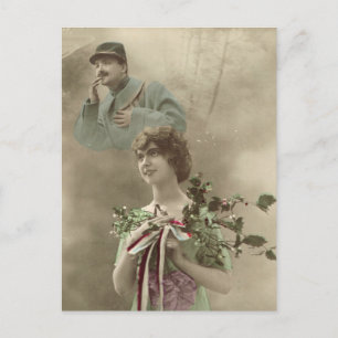 World War I, France,  Soldier and his girl Postcard