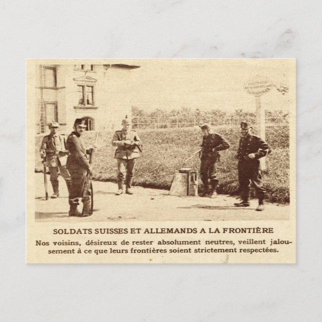 World War I, Swiss and German soldiers, frontier Postcard (Front)