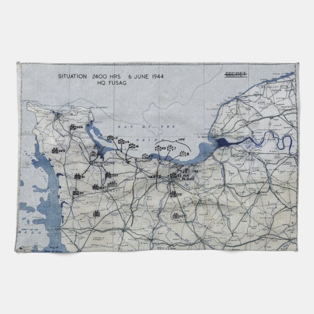 World War II D-Day Map June 6, 1944 Tea Towel (Horizontal)