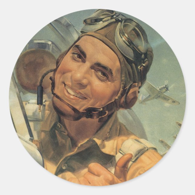 World War II Pilot Classic Round Sticker (Front)