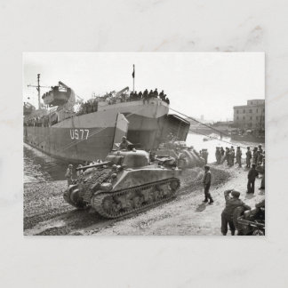 World War II Sherman tanks disembarking in Anzio Postcard
