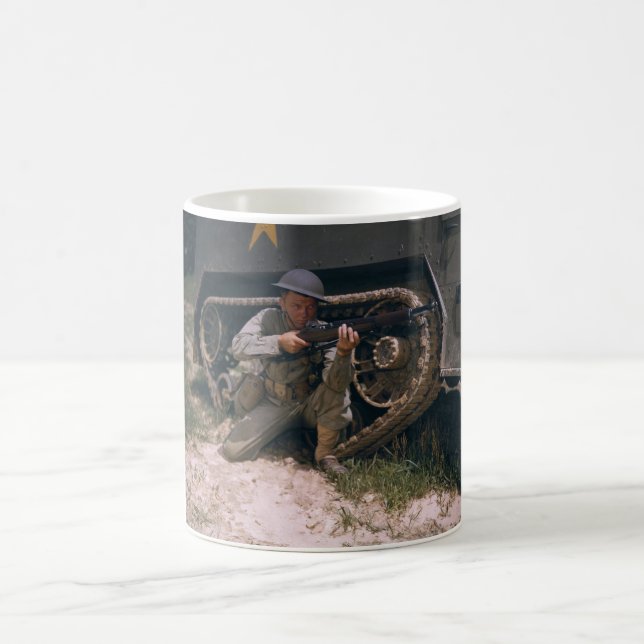 World War II Soldier Kneeling with Garand Rifle Coffee Mug (Center)