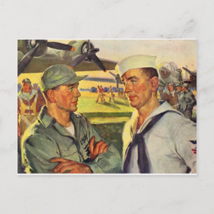 World War II soldier meets sailor Postcard