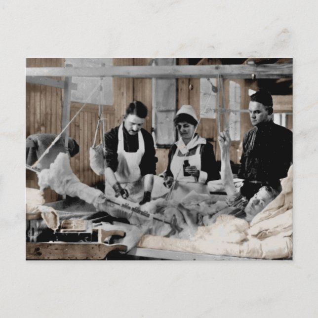 World War One Army Nurse and Staff with Patient Postcard (Front)