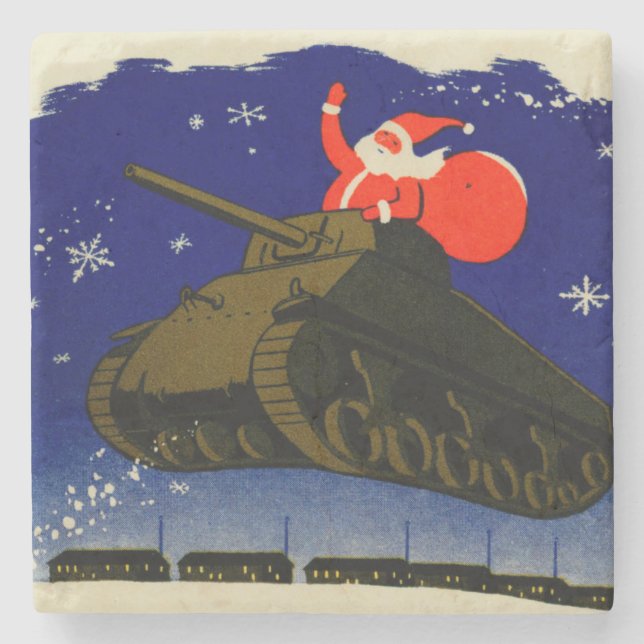 World War Two Armoured Santa Stone Coaster (Front)