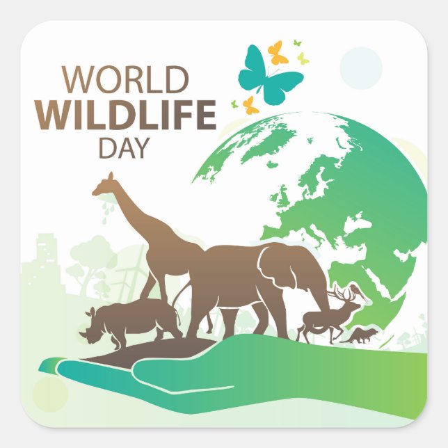 World Wildlife Day Square Sticker (Front)