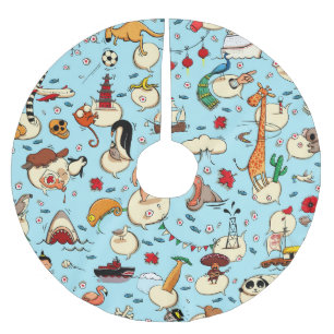 World Wonders: Colourful Blue Pattern. Brushed Polyester Tree Skirt