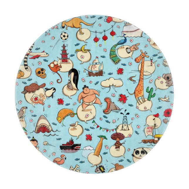 World Wonders: Colourful Blue Pattern. Cutting Board (Front)