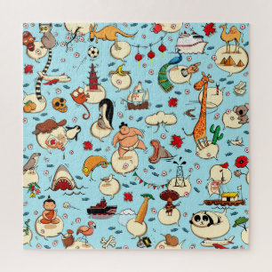 World Wonders: Colourful Blue Pattern. Jigsaw Puzzle