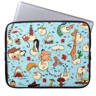 World Wonders: Colourful Blue Pattern. Laptop Sleeve