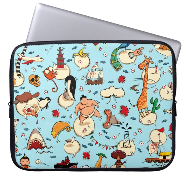 World Wonders: Colourful Blue Pattern. Laptop Sleeve (Front)