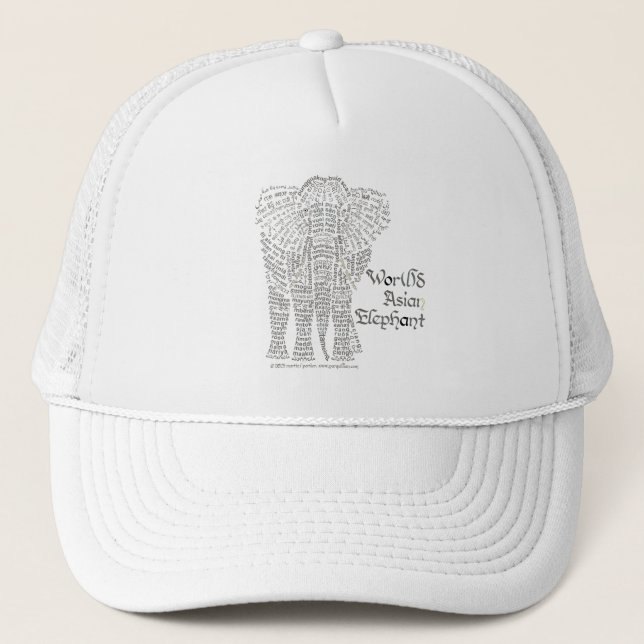 World Word Asian Elephant Baseball Cap (Front)