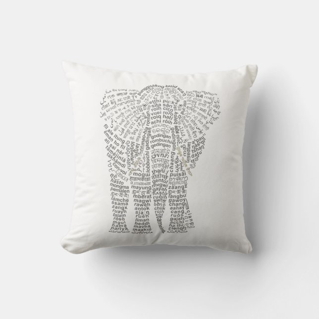World Word Asian Elephant Pillow (Front)