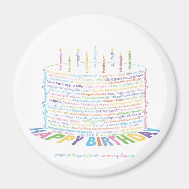 World Word Birthday Cake Magnet (Front)