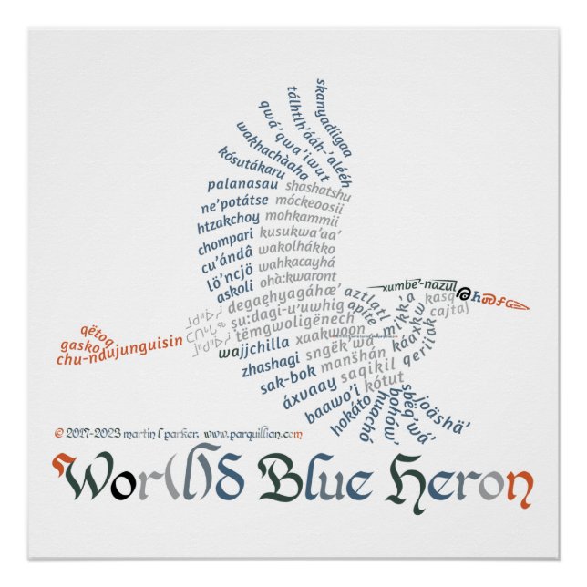World Word Blue Heron Poster (Front)