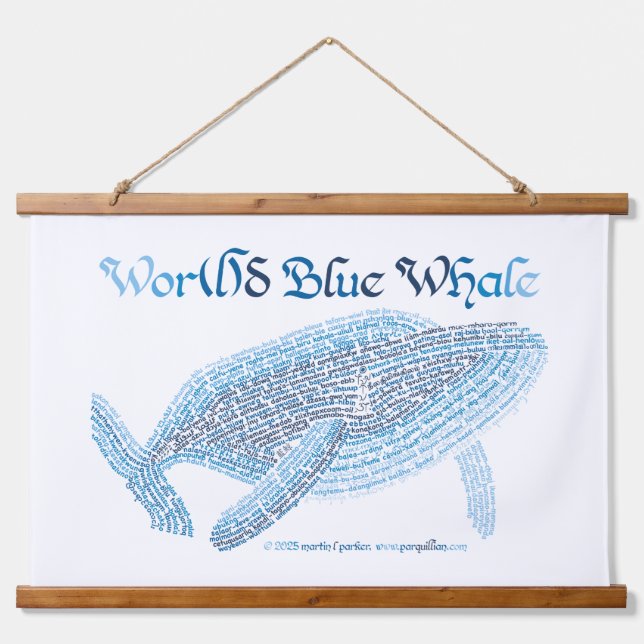World Word Blue Whale Tapestry (Front)
