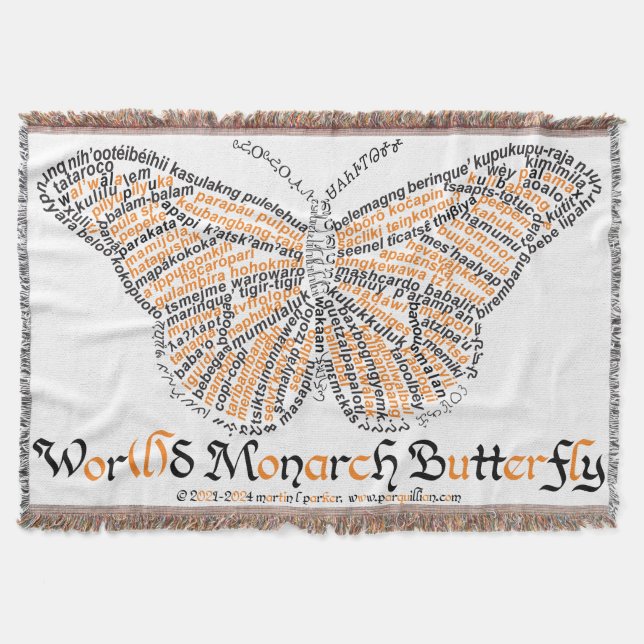 World Word Monarch Butterfly Throw Blanket (Front)
