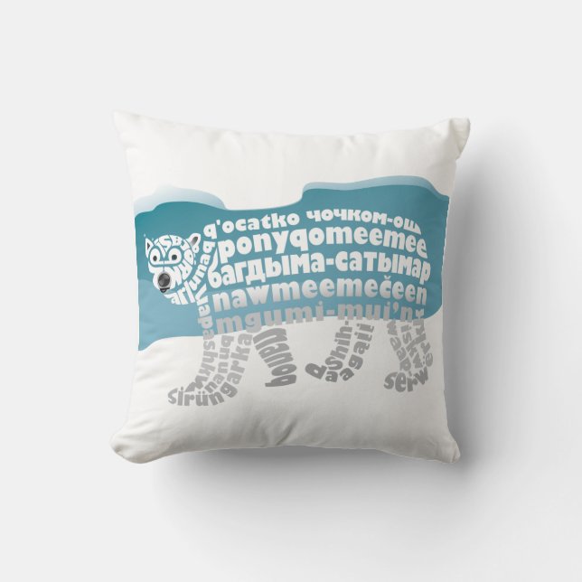 World Word Polar Bear Pillow (Front)