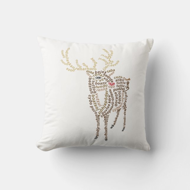 World Word Reindeer Pillow (Front)