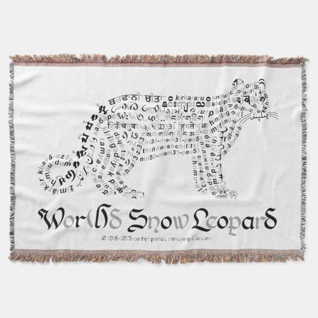 World Word Snow Leopard Throw Blanket (Front)