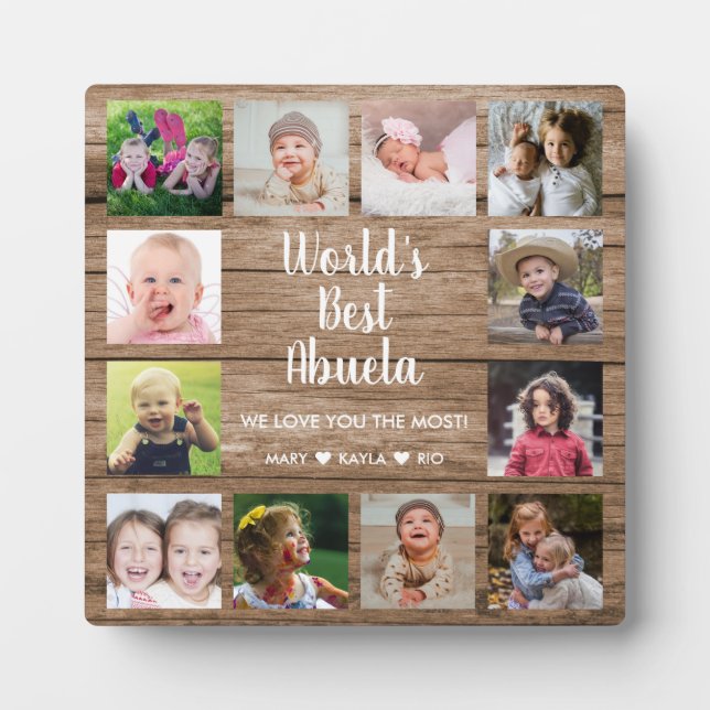 World's Best Abuela Grandkids 12 Photo Collage Plaque (Front)