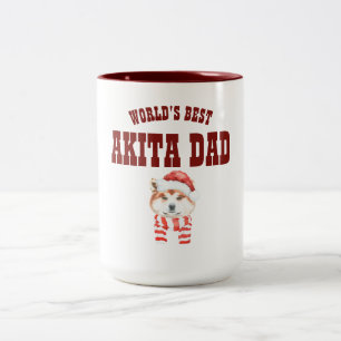 Worlds Best AKITA DOG DAD - Adorable illustration Two-Tone Coffee Mug