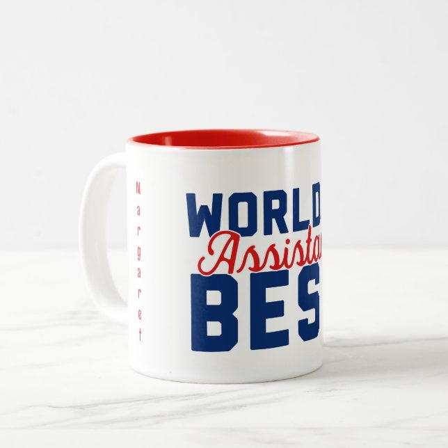 World's Best Assistant Personalised with Name Two-Tone Coffee Mug (Front Left)
