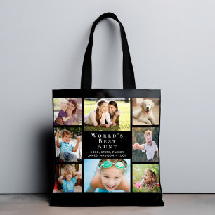 World's Best Aunt 8 Photo Collage Black Tote Bag