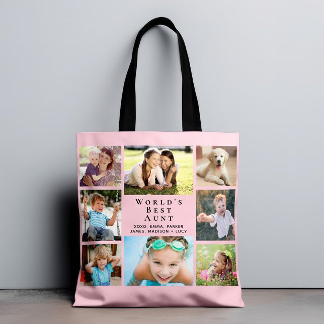 World's Best Aunt 8 Photo Collage Pink Tote Bag (Creator Uploaded)