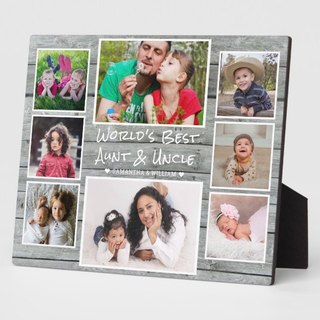 World's Best Aunt And Uncle 8 Photo Grey Wood Plaque (Side)