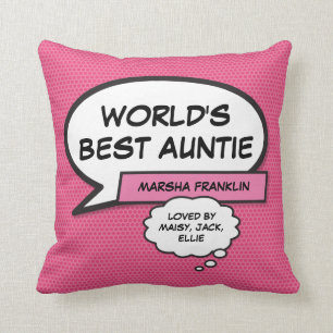 World's Best Aunt Auntie Cool Fun Comic Girly Pink Cushion
