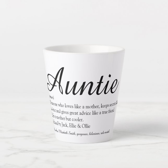 World's Best Aunt, Auntie Definition Chic Script Latte Mug (Front)