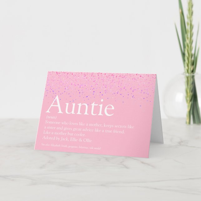 World's Best Aunt Auntie Definition Pink Glitter Card (Front)