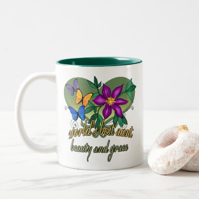 World's Best Aunt Beauty and Grace Two-Tone Coffee Mug (With Donut)