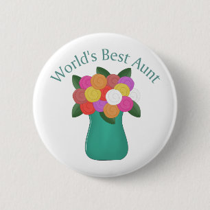 World's Best Aunt Floral Vase Tees, Gifts 6 Cm Round Badge