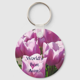 World's Best Aunt! keychain Pink Purple Dahlia