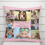 World's Best Aunt Photo Collage Pink Cushion<br><div class="desc">Give the world's best aunt a fun custom photo gift. This pink throw pillow features an 8 photo collage of her nieces,  nephews,  family,  pets,  etc.,  their names and "World's Best Aunt" and whether she is called "Auntie, " "Tia, " etc.,  in modern light grey typography.</div>