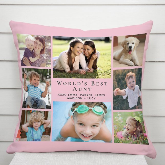 World's Best Aunt Photo Collage Pink Cushion (Creator Uploaded)