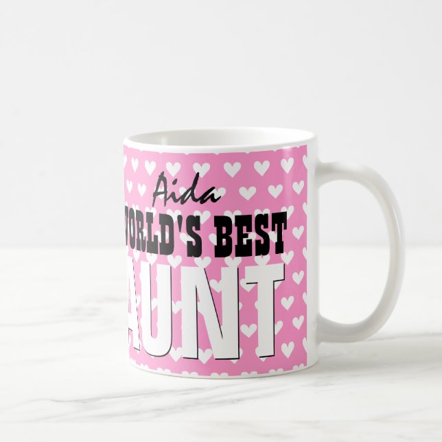 World's Best AUNT Pink White Hearts V26 Coffee Mug (Right)
