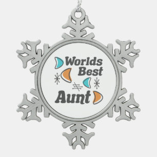 Worlds Best Aunt Retro Snowflake Pewter Christmas Ornament