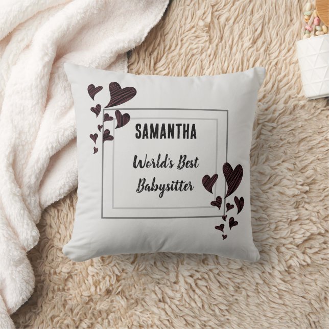 Worlds Best Babysitter Hearts Childcare Nanny Cushion (Blanket)