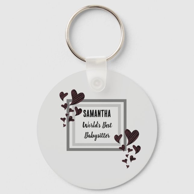 Worlds Best Babysitter Hearts Childcare Nanny Key Ring (Front)