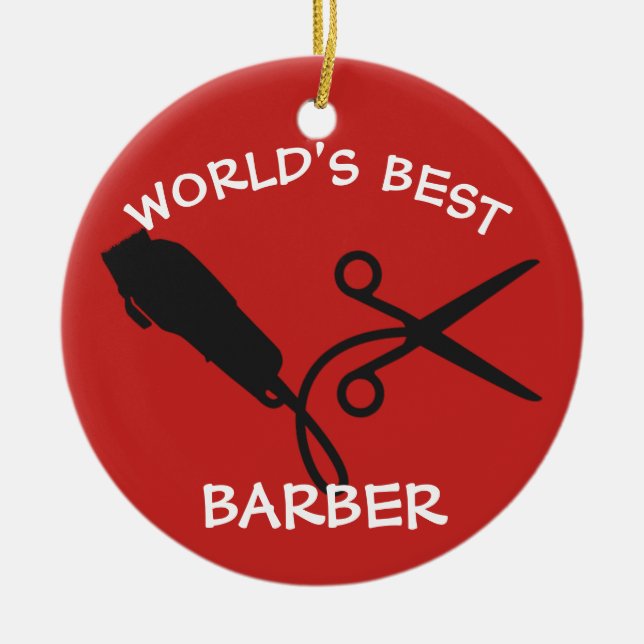 World's best barber clipper razor scissors ceramic ornament (Front)