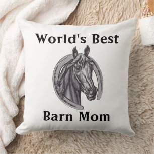 Worlds Best Barn Mum Sketch Black White Horse Cushion