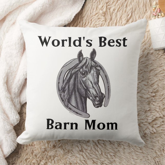 Worlds Best Barn Mum Sketch Black White Horse Cushion (Blanket)