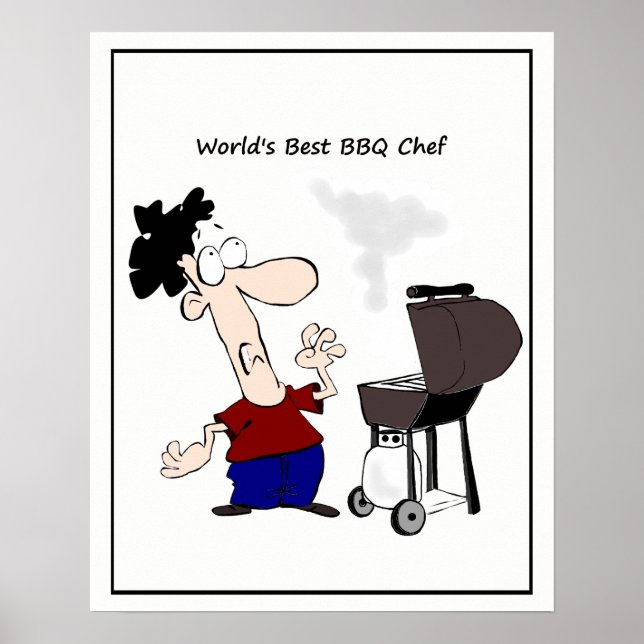 World's Best BBQ Chef Cartoon Poster (Front)