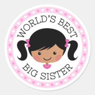 Worlds best big sister cartoon girl black hair classic round sticker